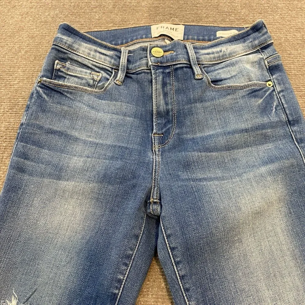 FRAME Jeans Womens 26 Blue‎ Denim Le Skinny de Jeanne Crop Distressed Stretch